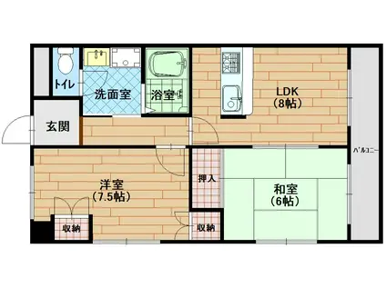阪急神戸線 武庫之荘駅 徒歩18分 5階建 築34年(2LDK/2階)の間取り写真