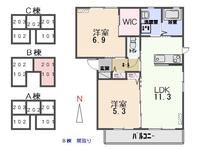 ニコ・アベニューB(2LDK/2階)の間取り写真