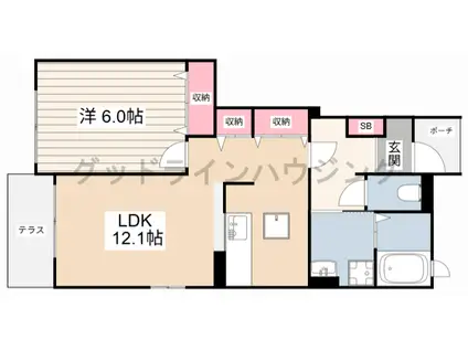 シンヴィオシスB(1LDK/1階)の間取り写真