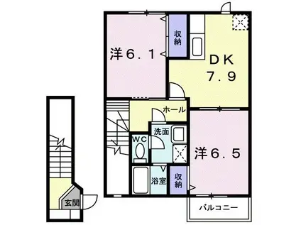 ソレアード(2DK/2階)の間取り写真