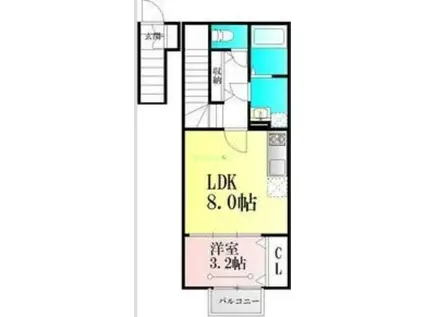 BAU上余田(1LDK/2階)の間取り写真