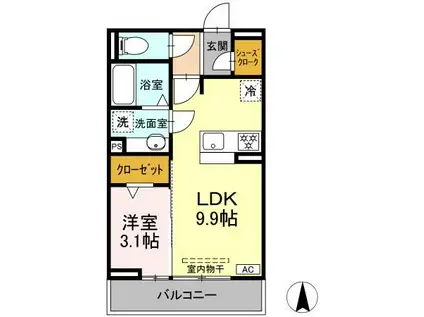カサリンダ(1LDK/3階)の間取り写真