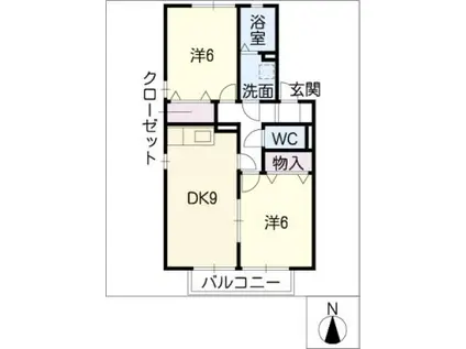 ハーモニー柏井(2DK/1階)の間取り写真