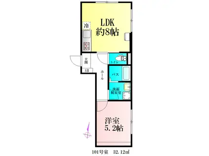 BAU宮町II(1LDK/1階)の間取り写真