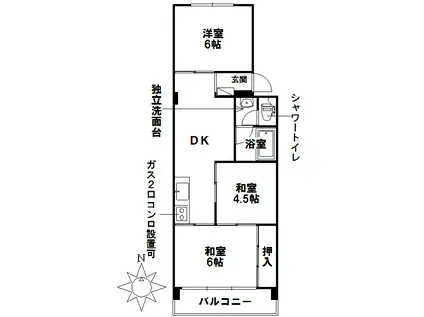 山田ハイツ(2LDK/3階)の間取り写真