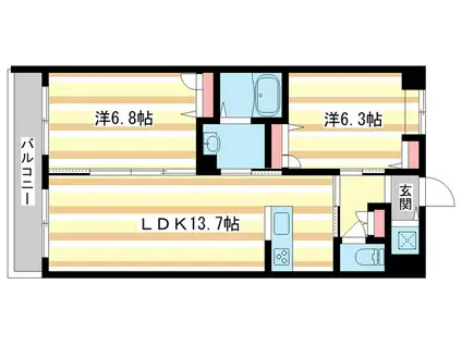 ヒルサイドテラス(2LDK/1階)の間取り写真