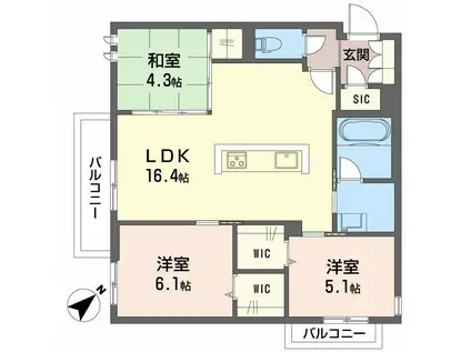 LUCE帯山西(3LDK/2階)の間取り写真