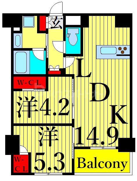 コンフォリア日暮里(2LDK/4階)の間取り写真