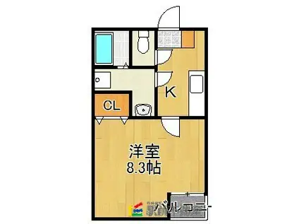 クレフラスト津福東(1K/1階)の間取り写真