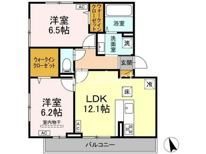 ハナミズキ A棟(2LDK/3階)の間取り写真