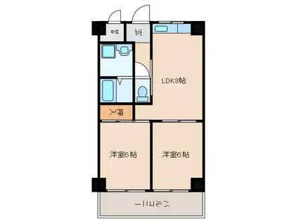 ウエストリバー(2LDK/4階)の間取り写真