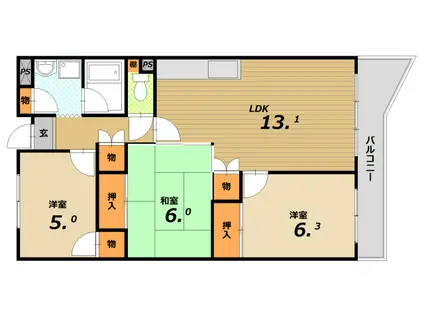 サイコート鈴蘭台(3LDK/2階)の間取り写真