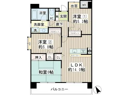 リオベルデ鶴声(3LDK/8階)の間取り写真