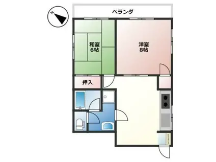 カーササカイ(2LDK/2階)の間取り写真