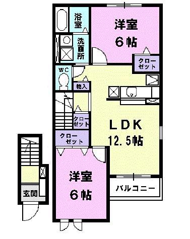 プラシード・旭(2LDK/2階)の間取り写真