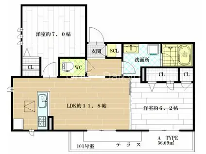 ケーズハモニー南植松(2LDK/1階)の間取り写真