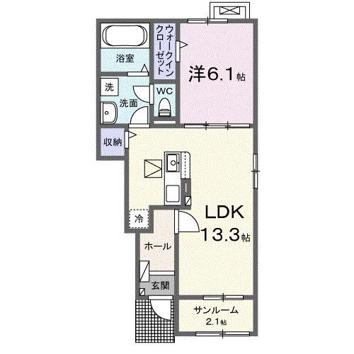 オークランド シャルマンA(1LDK/1階)の間取り写真