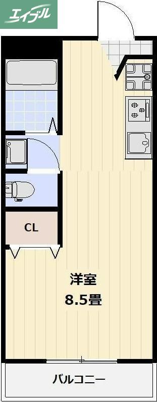 ブランニュータウン(ワンルーム/3階)の間取り写真
