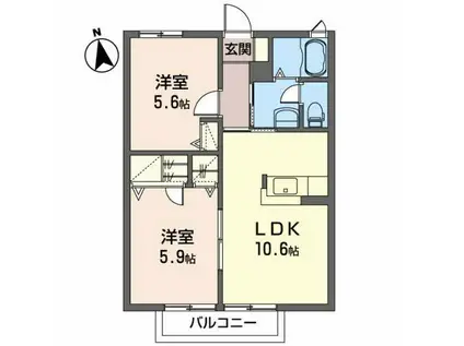 ラ・フォーレ御廟B(2LDK/2階)の間取り写真