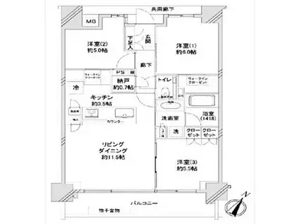 シティハウス大塚ステーションコート(3LDK/5階)の間取り写真