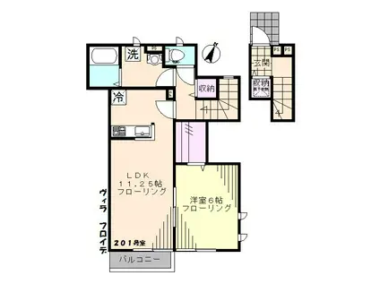 ヴィラフロイデ(1LDK/2階)の間取り写真