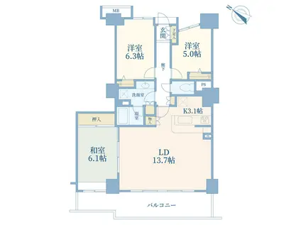 サウスフロントタワー町田(3LDK/10階)の間取り写真