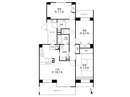 TS GARDEN西寺尾(3LDK/1階)の間取り写真