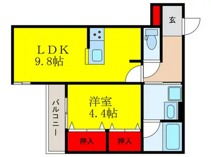 クレッシェンドVI(1LDK/1階)の間取り写真