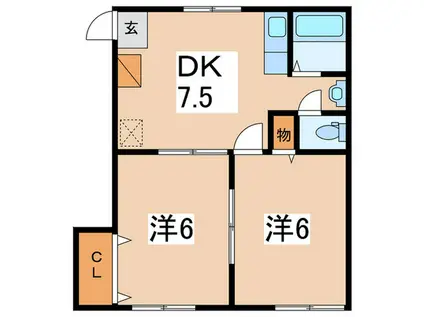 ペアタウンA棟(2DK/1階)の間取り写真