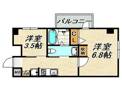 エヌエムキャランドドゥ(1SK/2階)の間取り写真