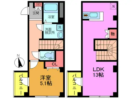 BCASA市川(1LDK/5階)の間取り写真