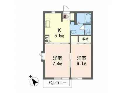 ルミエールコートIIB(2K/2階)の間取り写真