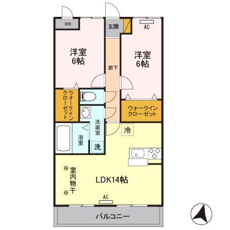ウィステリア(2LDK/1階)の間取り写真