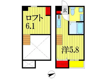 千葉都市モノレール 県庁前駅(千葉) 徒歩15分 2階建 築11年(ワンルーム/2階)の間取り写真