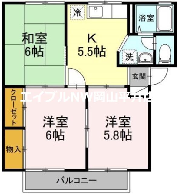 第2プレジール福田(3K/2階)の間取り写真