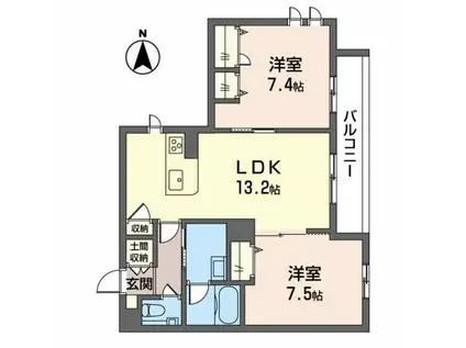 SHAMAISON ECRACIE ウエスト(2LDK/2階)の間取り写真