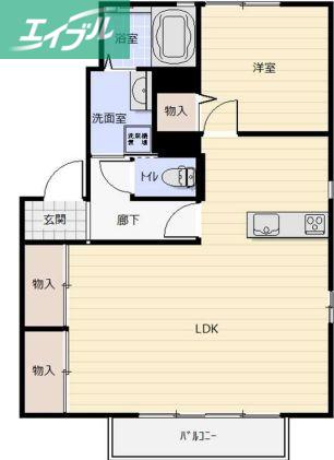 アークグリーン(1LDK/2階)の間取り写真