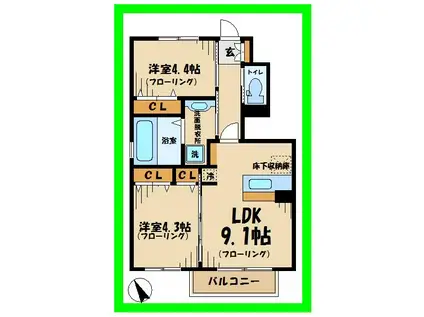 フォルトゥーナ(2DK/1階)の間取り写真