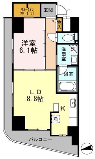 カスタリアタワー肥後橋(1LDK/11階)の間取り写真