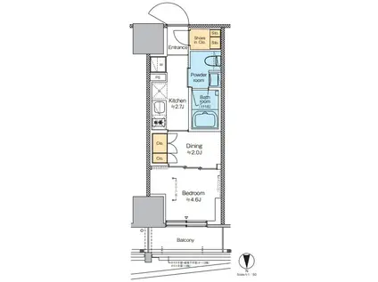 プラウドフラット四谷三丁目(1DK/12階)の間取り写真