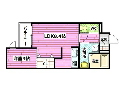 月光安芸区中央(1LDK/3階)の間取り写真