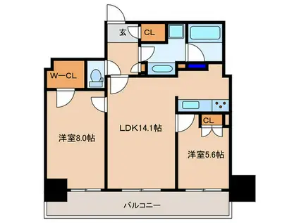 シエリアタワー大阪天満橋(2LDK/6階)の間取り写真