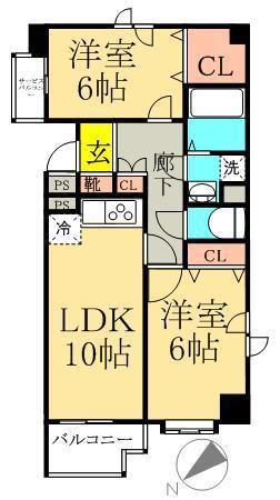 セリオ弐番館(2LDK/7階)の間取り写真
