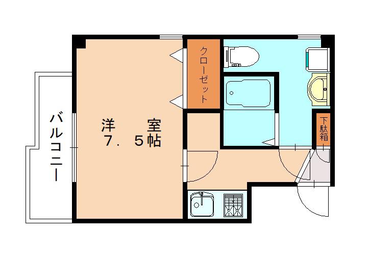 ボヌール三萩野(1K/3階)の間取り写真