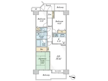 キャッスル 蘇我(3LDK/5階)の間取り写真