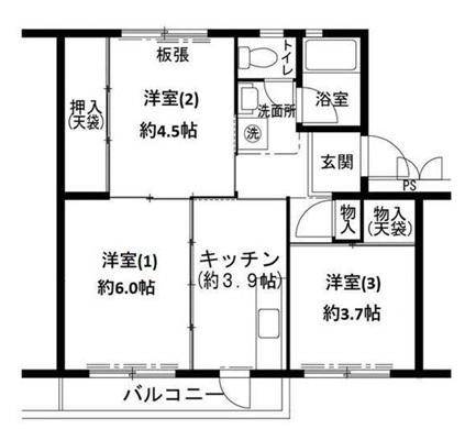 ビレッジハウス志染12号棟(3K/2階)の間取り写真