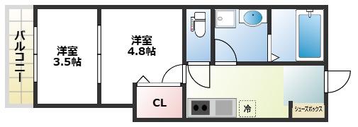 GRADITO神崎川(2K/2階)の間取り写真