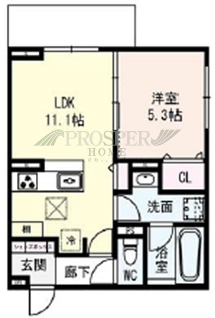 クラシスト深江北(1LDK/2階)の間取り写真