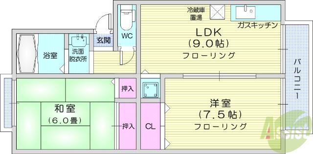 トゥインクルコート文化町9番館(2LDK/1階)の間取り写真