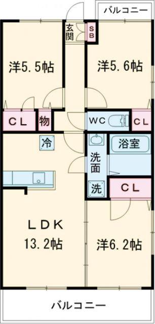 グラントミナミ(3LDK/1階)の間取り写真